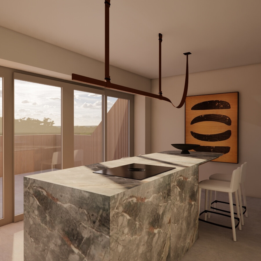 Render Borghuis Keuken met uitzicht naar buiten